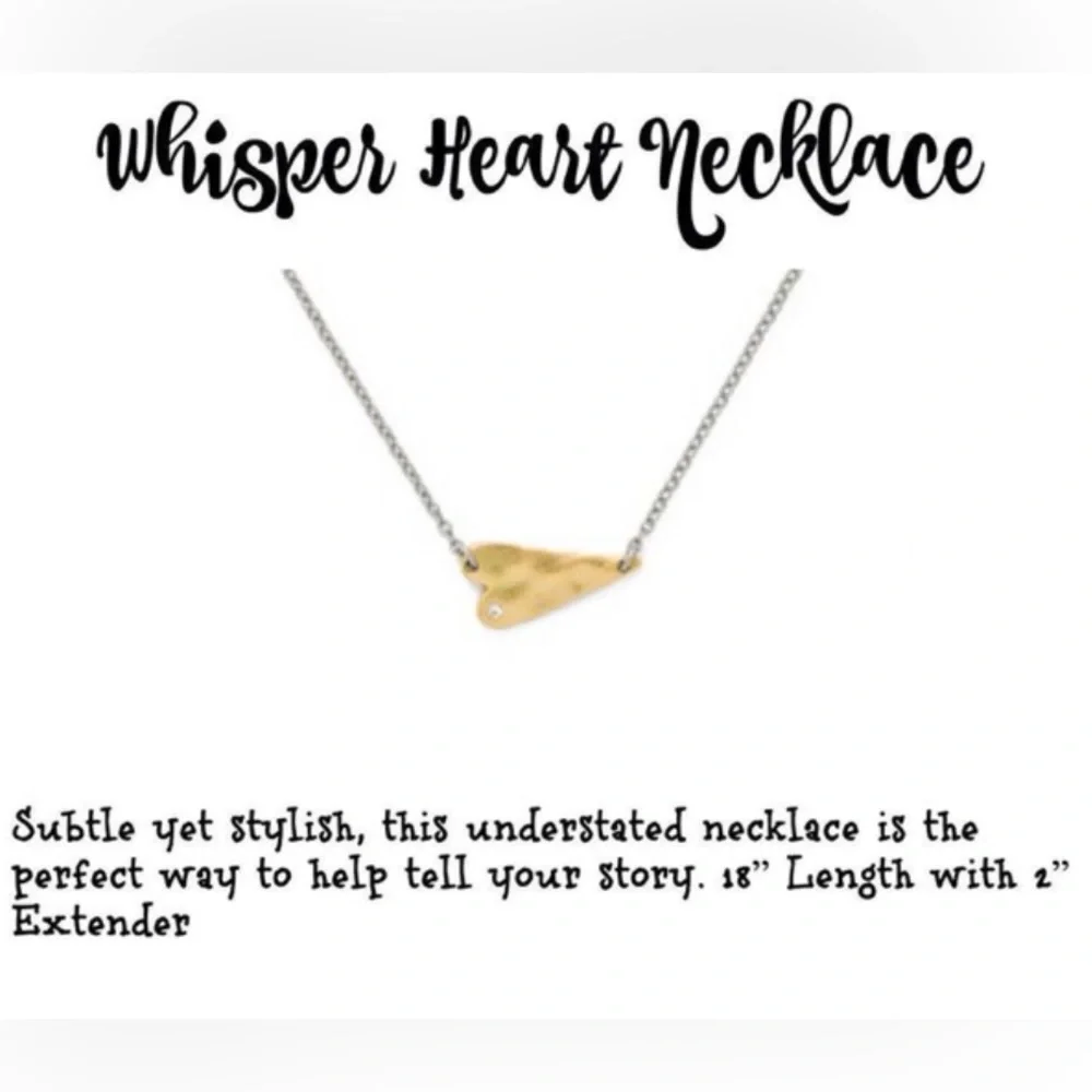 JK by Thirty-one Whisper Heart Necklace & Gift Bag Two Tone 18” Gold Silver